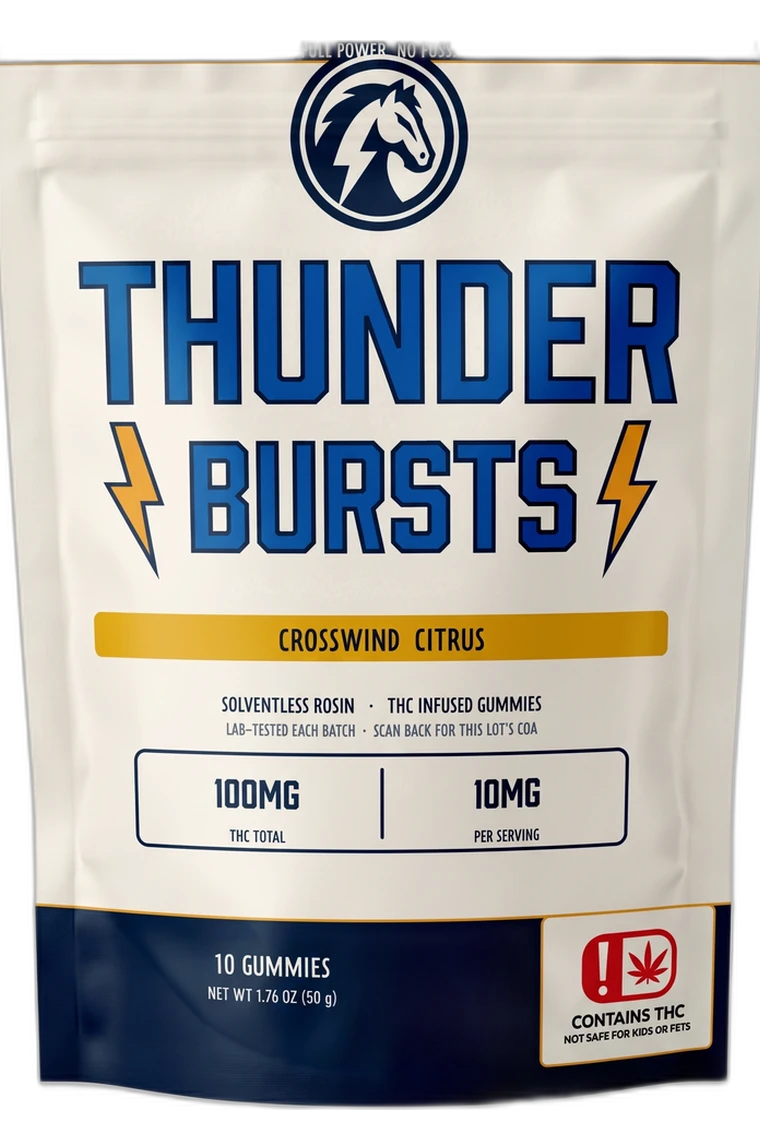 Thunder Bursts Monsoon Mango solventless rosin gummy pouch — Oklahoma pack