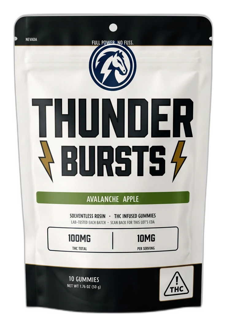 Thunder Bursts Avalanche Apple pouch in Nevada trim with the CCB THC diamond mark